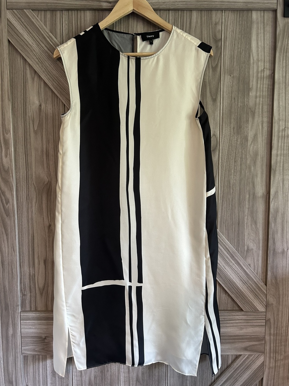 Theory 100% Silk Minimal Sheath Slip dress Stripe Cream and Black S